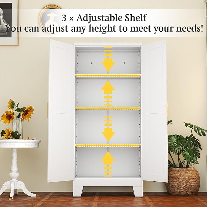 White Metal Storage Cabinet, Kitchen Pantry Storage Cabinet - Image 3