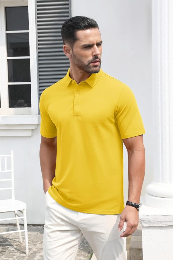 MAGCOMSEN Men's Polo Shirts Short Sleeve Cotton Pique 3 Button Classic Fit - Image 3