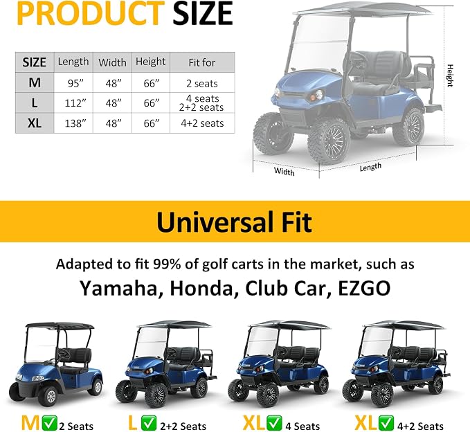 Falafa Golf Cart Cover 6 Passenger, Heavy Duty 420D Waterproof All Weather - Image 3