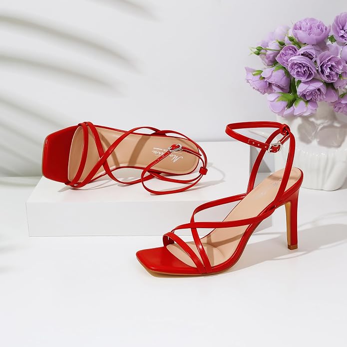 Mostrin Strappy Heels for Women Square Open Toe Lace Up Heeled Sandals Ankle - Image 6