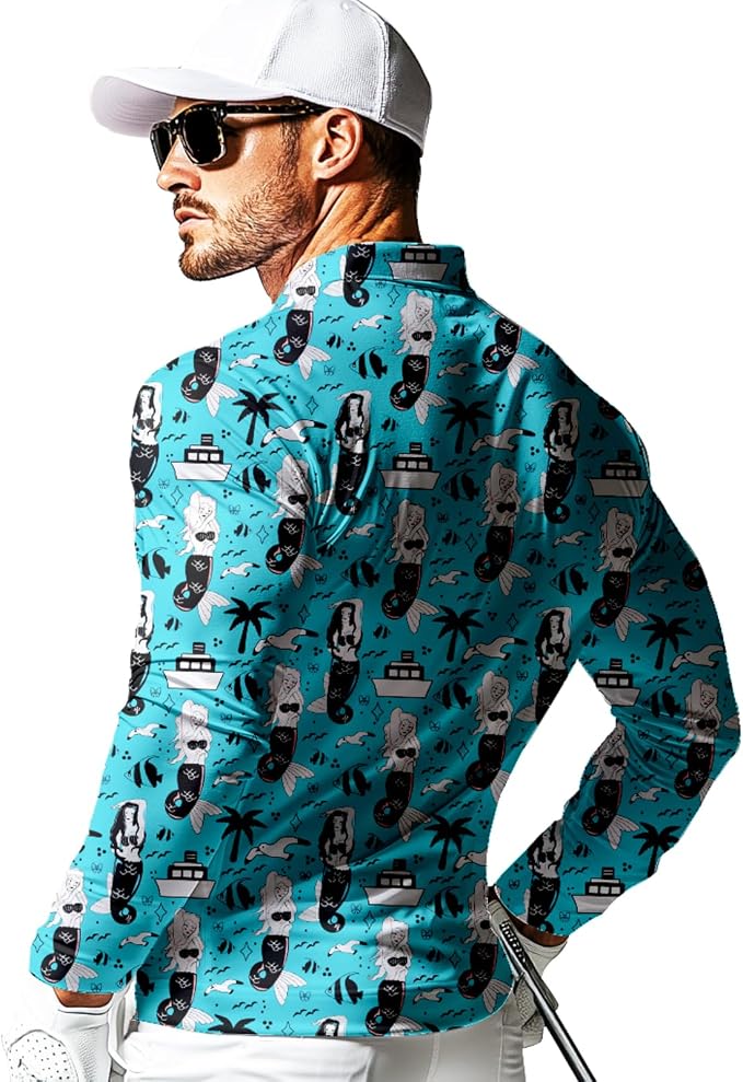 Men's Long Sleeve Golf Shirt Quick Dry 3 Button Work Fishing Outdoor Casual - Image 2