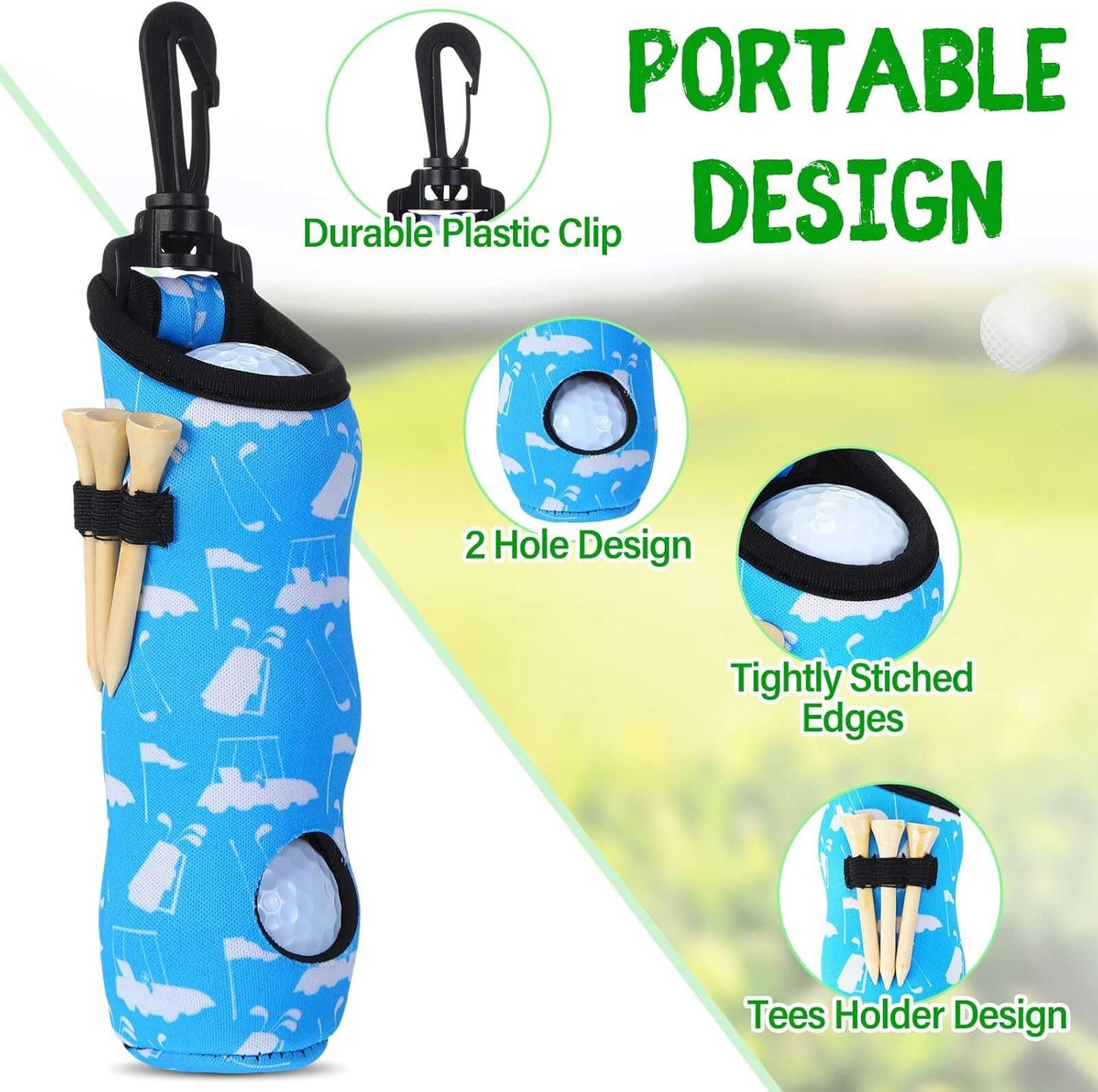 24 Pcs Golf Ball Holder Pouch with Tee Holder Keychain Belt Clip Hook Golf Carry Bag for Women Ladies Man Gifts
