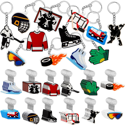 Batiyeer 36 Pack Hockey Keychains Bulk Party Favors Sports Ball Key Chains Funny Keyring Gifts for Birthday Supplies