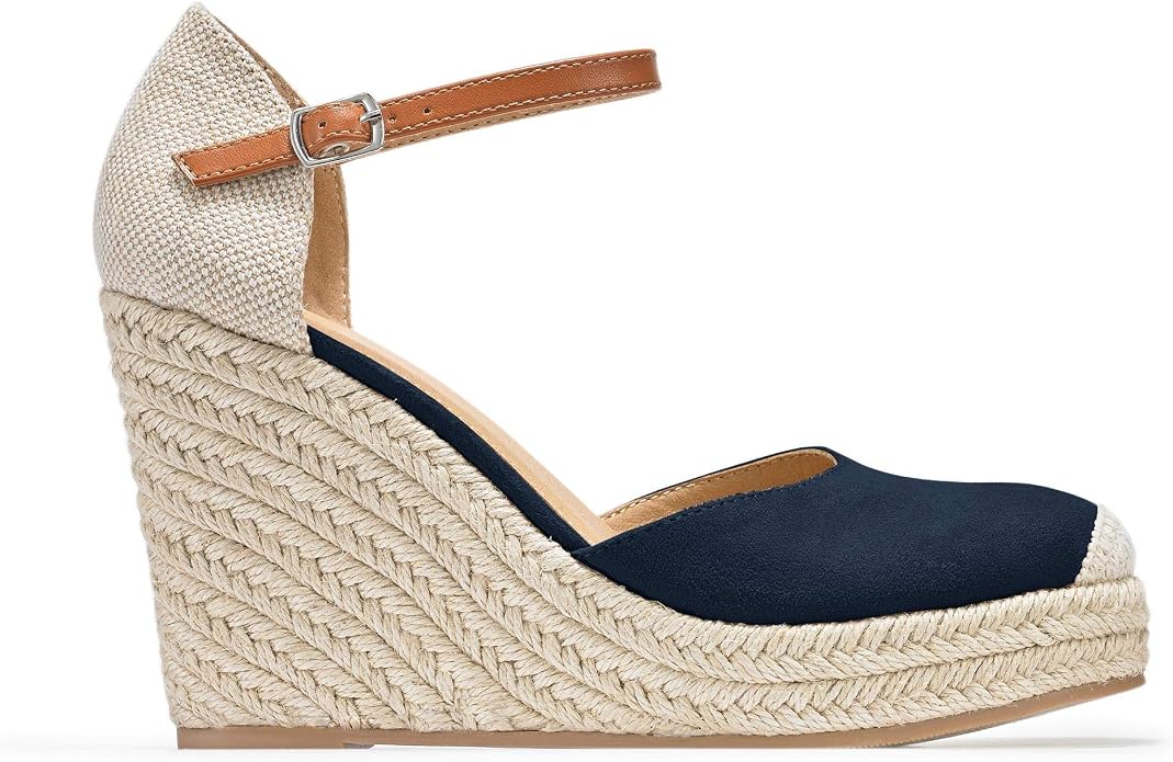 FISACE Womens Summer Espadrille Heel Platform Wedge Sandals Ankle Buckle Strap - Image 2