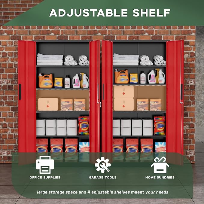 Greenvelly Metal Garage Storage Cabinet, Tall Cabinets - Image 4