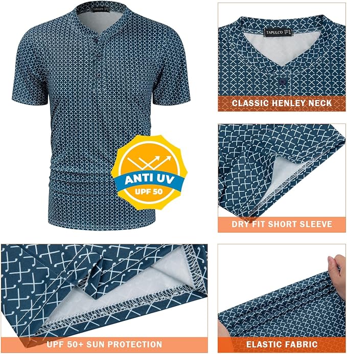 TAPULCO Mens Collarless Golf Shirts Short Sleeve Dry Fit Stretch Casual - Image 4
