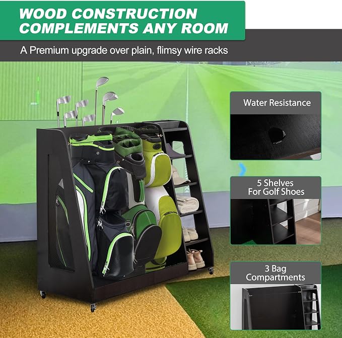 Wooden Golf Bag Organizer Garage Large Golf Bag Storage Rack Stand - Image 2