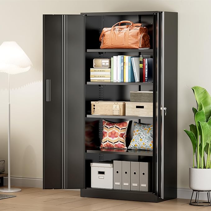 Greenvelly Metal Storage Cabinet, Lockable Garage Storage Cabinets - Image 9