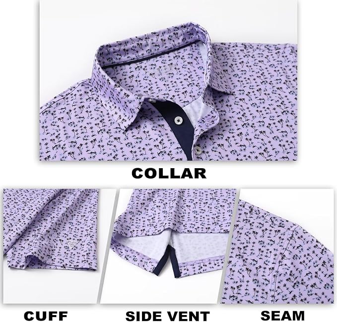 M MAELREG Mens Golf Shirt Short Sleeve Dry Fit Print Moisture Wicking - Image 5