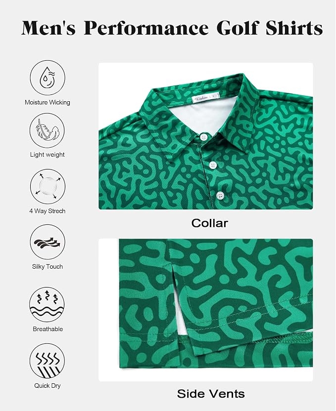 zeetoo Men's Polo Shirts Hawaiian Golf Polos Shirts Short Sleeve Performance - Image 6