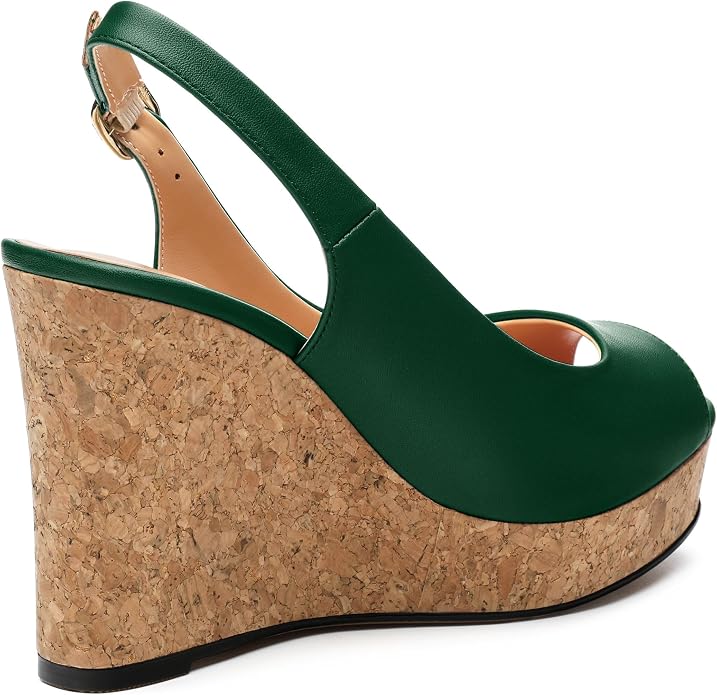 Womens Peep Toe Wedge Heels Matte Fashion Cork Slingback Pumps Platform Wedge - Image 5