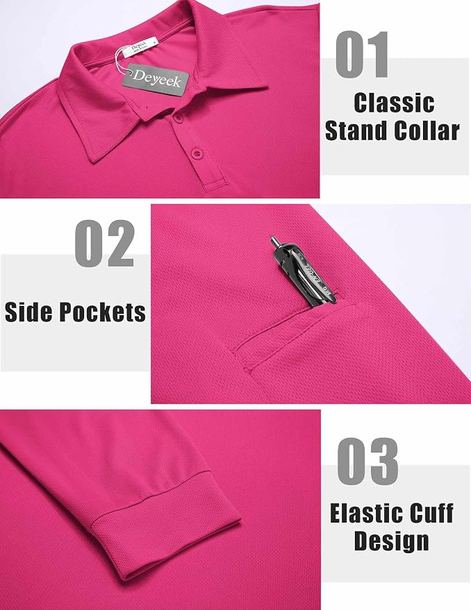Deyeek Men's Polo Shirts Long Sleeve Golf Polo Shirts - Image 3