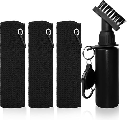 3 Pack Golf Towel with Golf Club Brush Cleaner Set with Water Bottle –Golf Accessories Gift Set for Men & Women, Cleaning Kit for Clubs & Balls Cleaning Brush Tools Gifts for Golfers