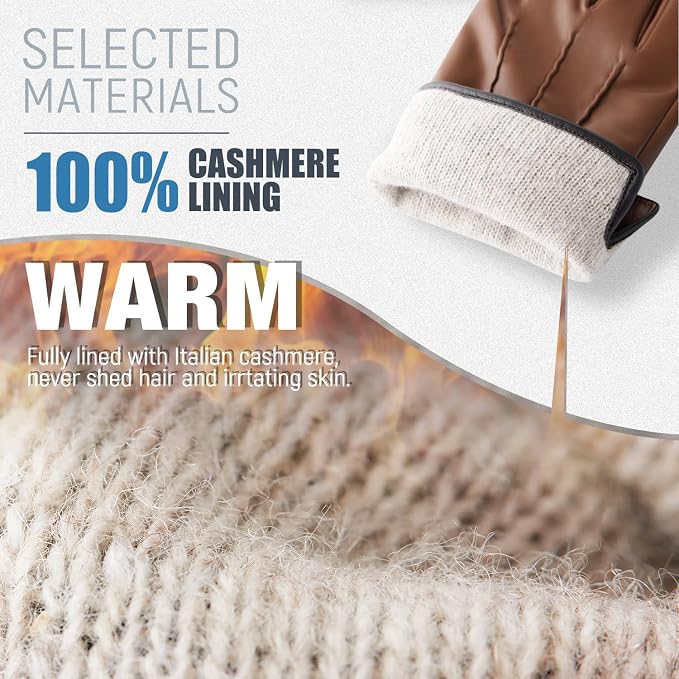Winter Leather Gloves for Men, Touchscreen Snow Driving Gloves - Image 3