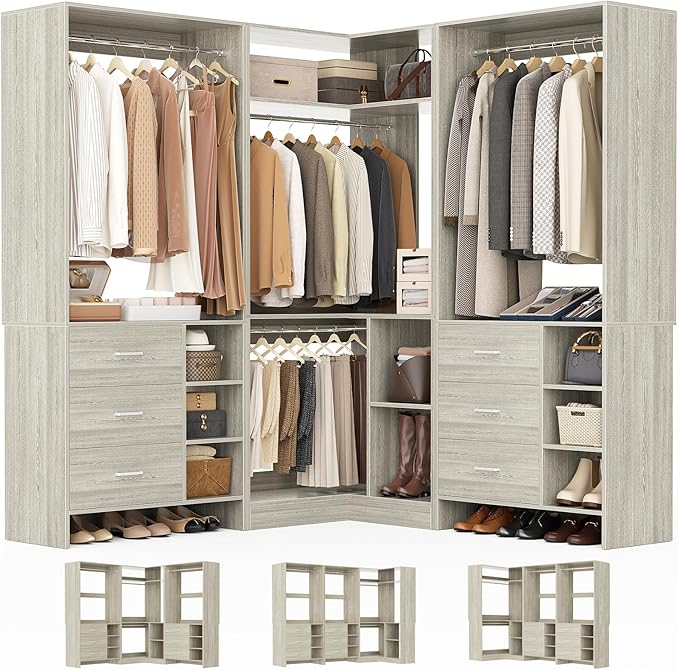 Aheaplus Closet System with 6 Drawers, 4 Hanging Rods & Corner Tower, Corner by Aheaplus