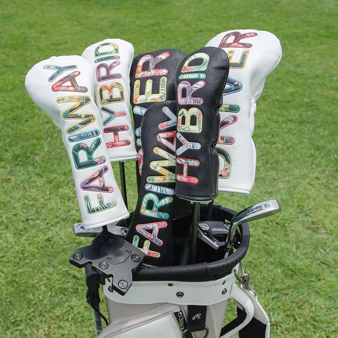 Golf Club Head Covers White for Driver, Fairway Hybrid Woods - Image 2