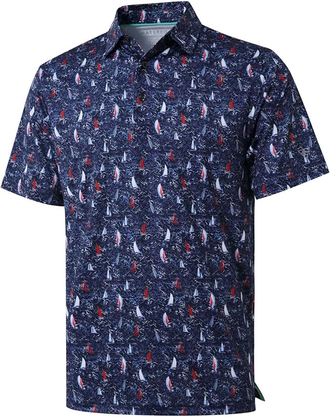 Golf Shirts for Men Dry Fit Short Sleeve Print Performance Moisture Wicking by MAELREG