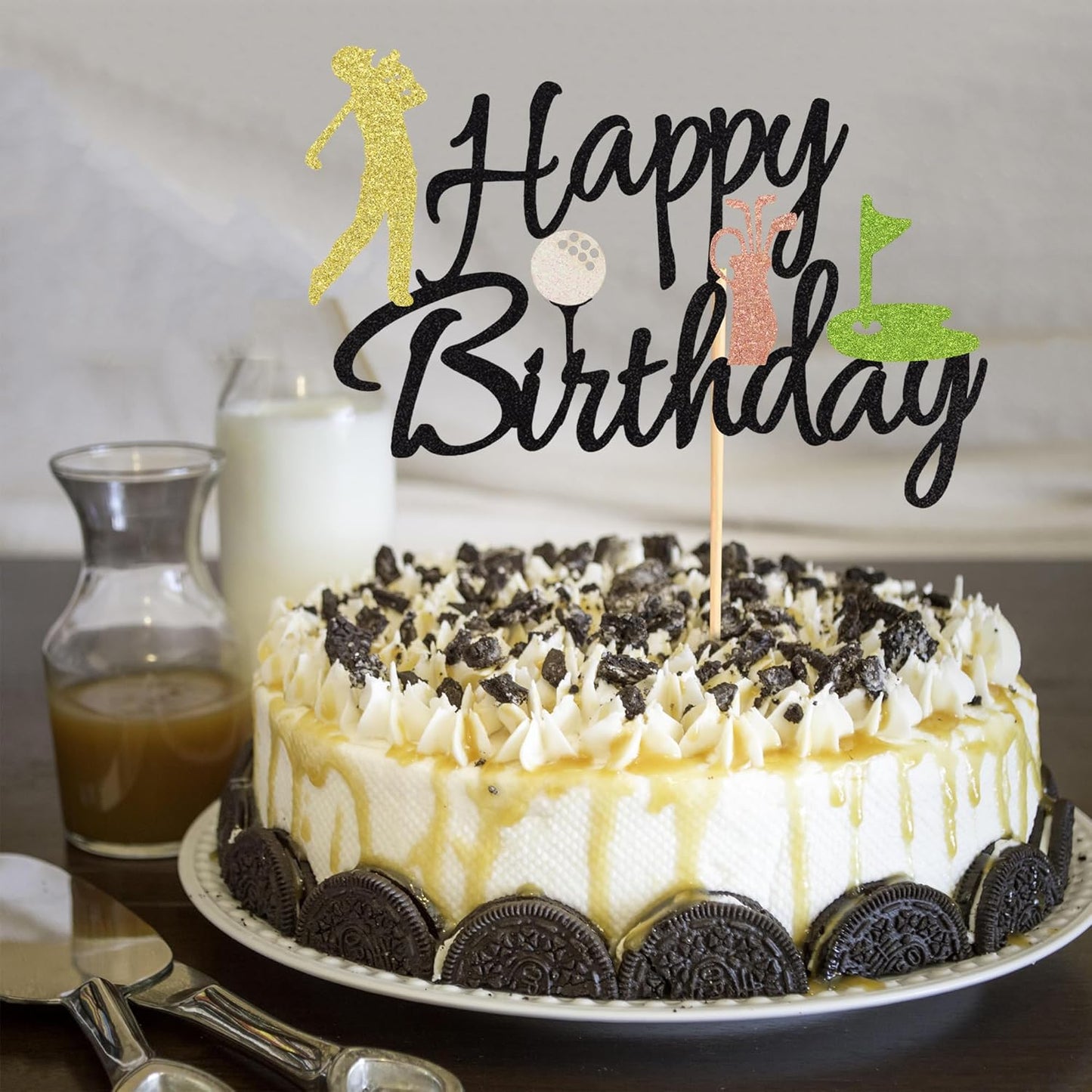 1Pc Golf Cake Topper Golf Happy Birthday Sign Cake Topper Golf Ball Player Cake Decorations for Sport Theme Man Boy Girl Birthday Party Supplies