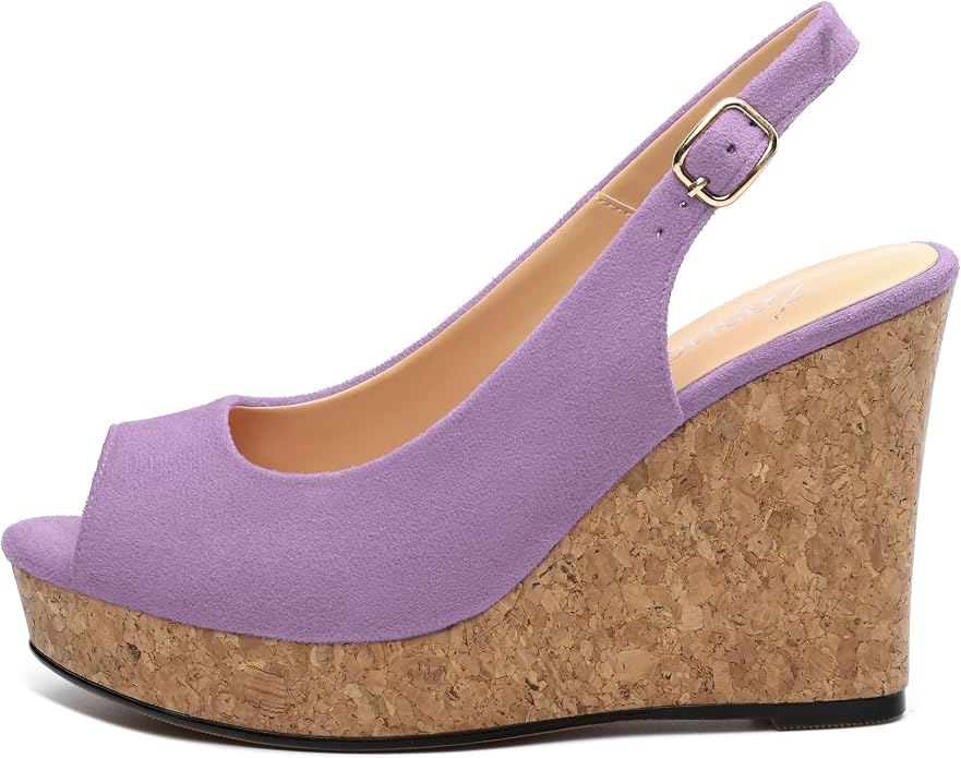 Womens Wedge Platform Sandals Peep Open Toe Slingback Buckle High Heel Dress - Image 2