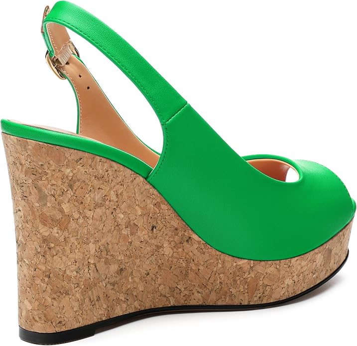 Womens Peep Toe Wedge Heels Matte Fashion Cork Slingback Pumps Platform Wedge - Image 5