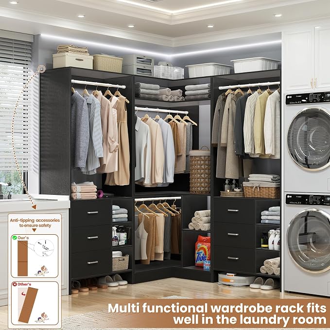 Aheaplus Closet System with 6 Drawers, 4 Hanging Rods & Corner Tower, Corner - Image 5