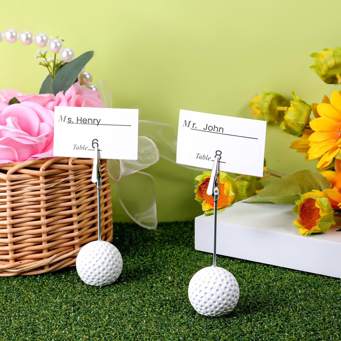 12 Pack Resin Golfball Base Memo Clip Golf Ball Place Card Holder Table Memo Number Name Card Holder Golf Centerpieces with Alligator Clip for Office Menu Wedding Sports Party Events Table Decoration