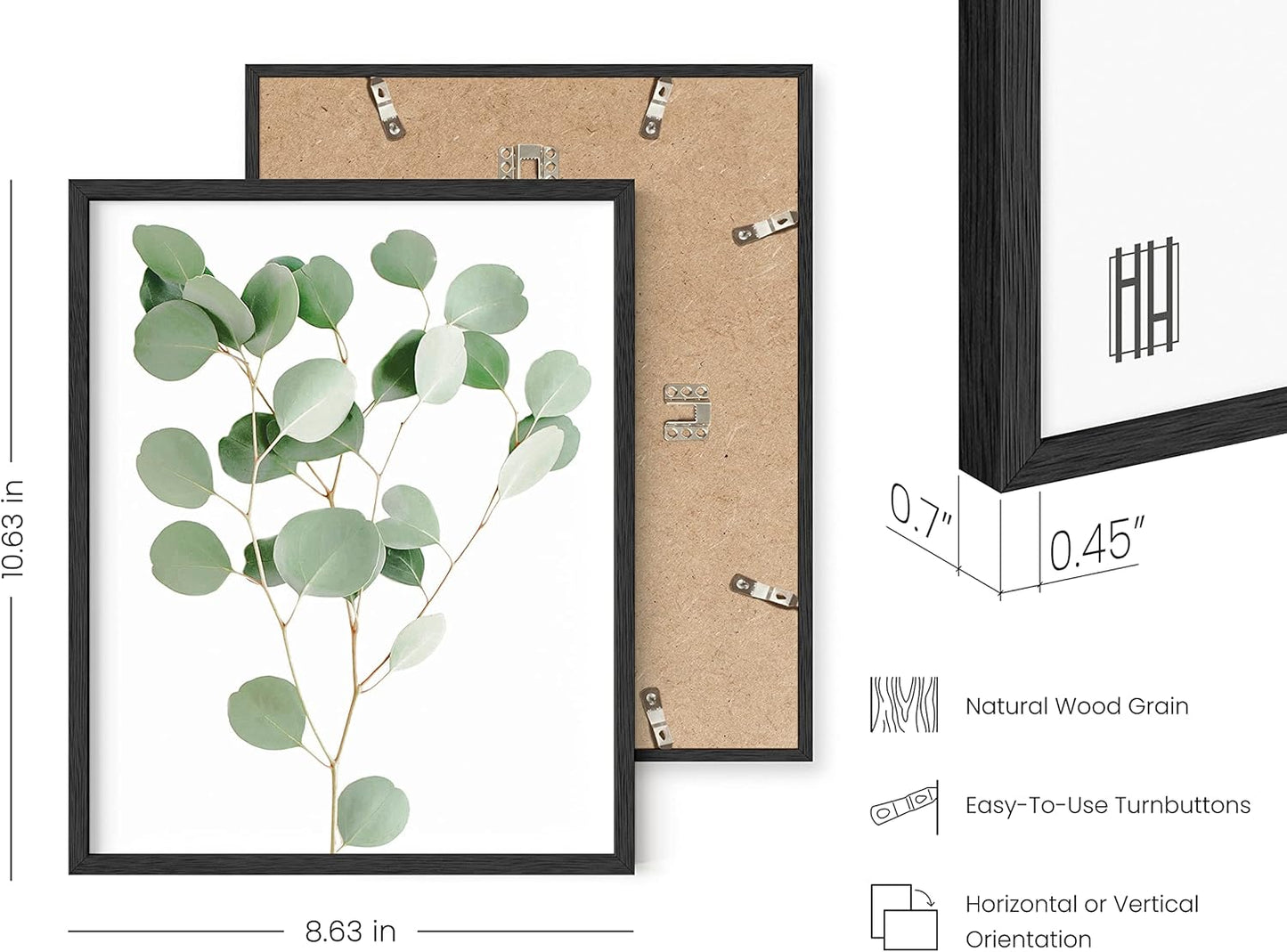 HAUS AND HUES Botanical Plant Wall Art Prints - Set of 4, Plant Wall Decor, Floral Kitchen, Flower Leaves Wall Art, Boho Eucalyptus Decor, Green Botanical Poster (8x10, Black Frame)