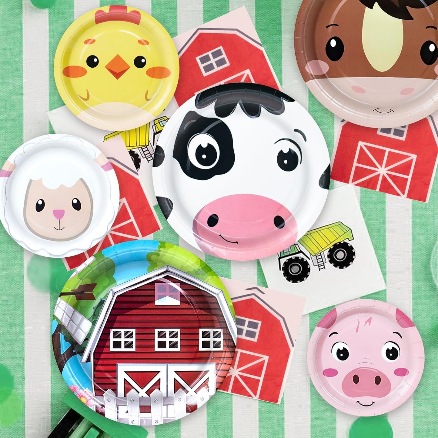 180Pcs Farm Animals Party Supplies Paper Plates and Napkins Serve 60 Disposable Tableware Set for Birthday Party Decorations Game Day Family School Holiday Sports Events