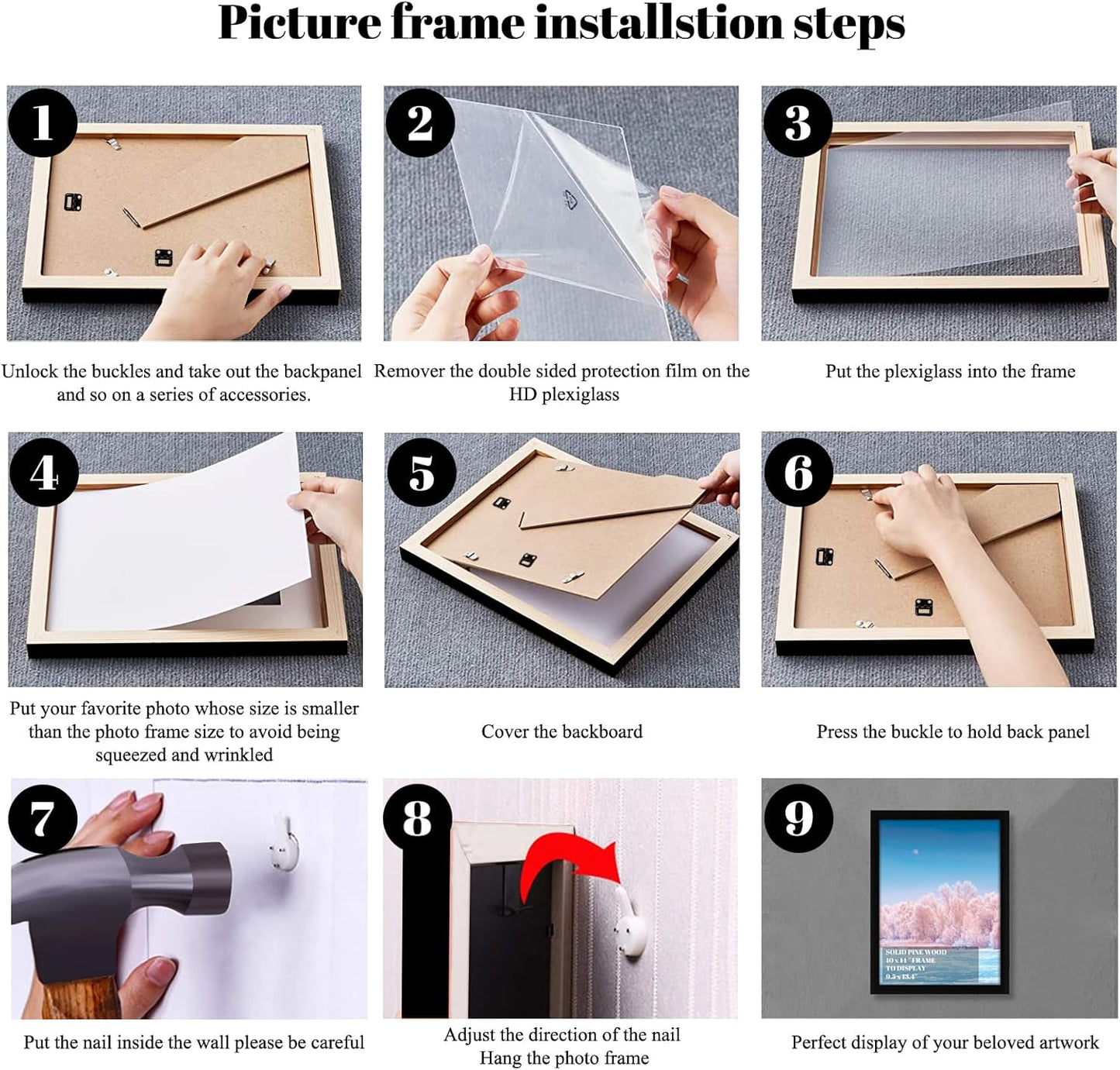 10x14 inch Wood Picture Frames for Wall Hanging,Diamond Painting Frames Rectangle Baby Scan Picture Frame for Family Walls Decoration,Anniversary,Wedding,Christmas,Halloween,Shower,Certificate (Black)