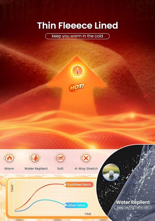 Soothfeel Men's Fleece Lined Pants 30"/32"/34" Golf Work Dress Pants Casual - Image 2