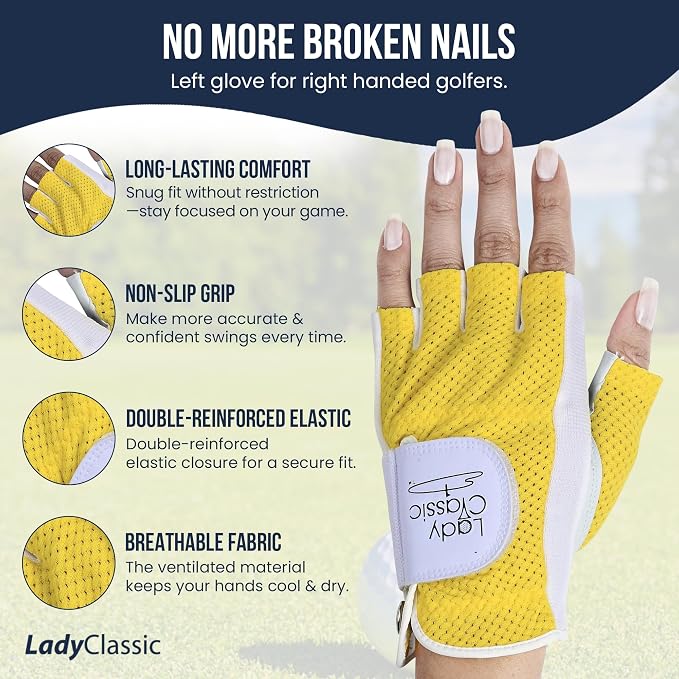 Mesh Half Golf Glove for Women – Premium Cabretta Leather Palm, Breathable Mesh - Image 5
