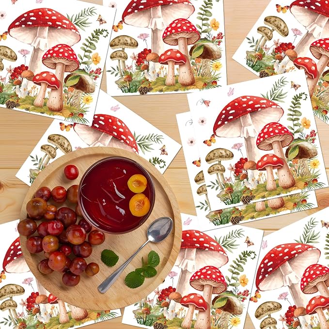 Mushroom Party Napkins Decorations, Fairy Tale Party Disposable Paper Napkins - Image 4