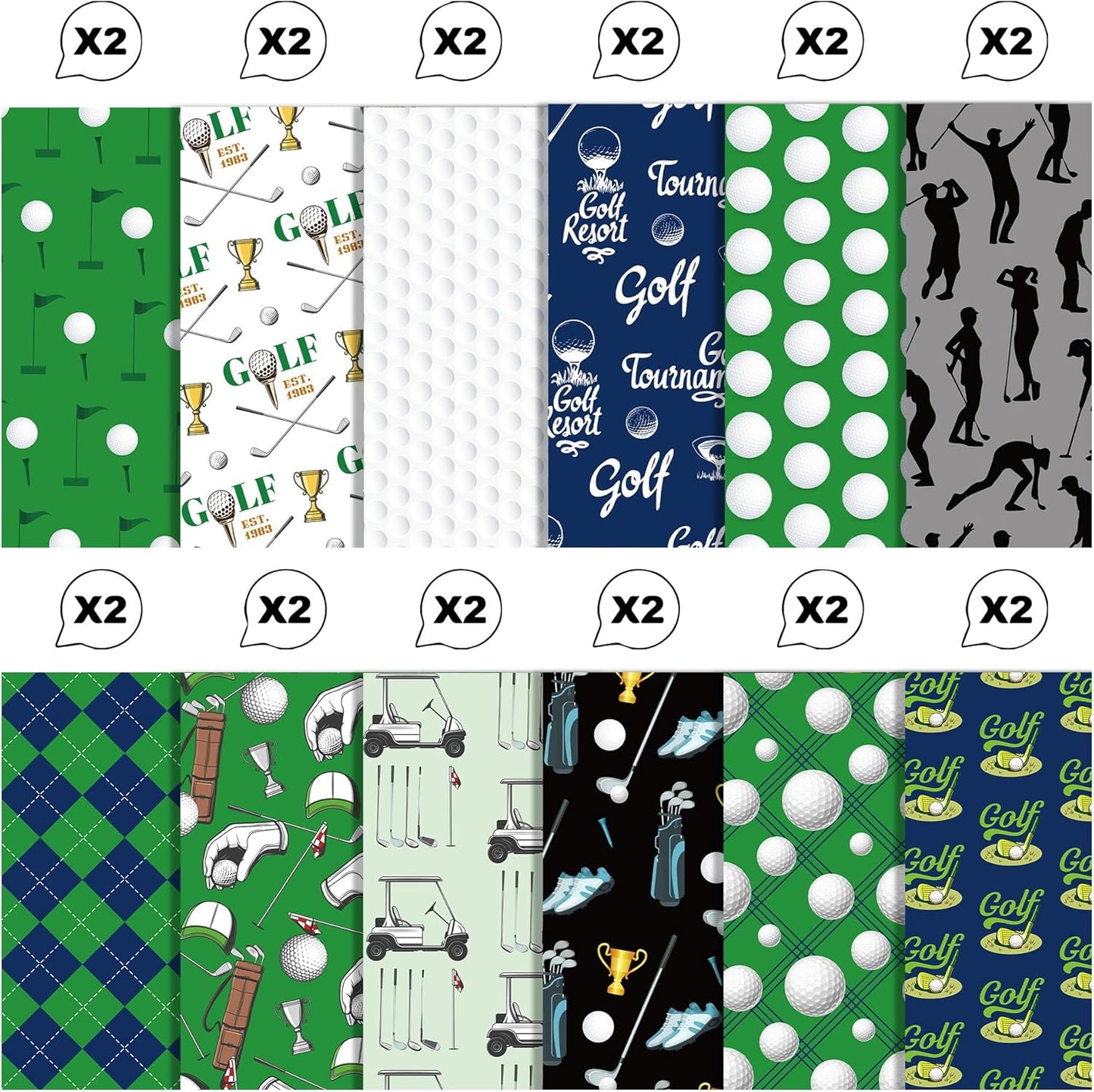 24 Sheets Golf Scrapbook Pad 12'' x 12'' Green White Golf Ball Double-Sided Pattern Paper Sports Golfing Golf Scrapbooking Paper for Background Card Making Origami DIY Craft
