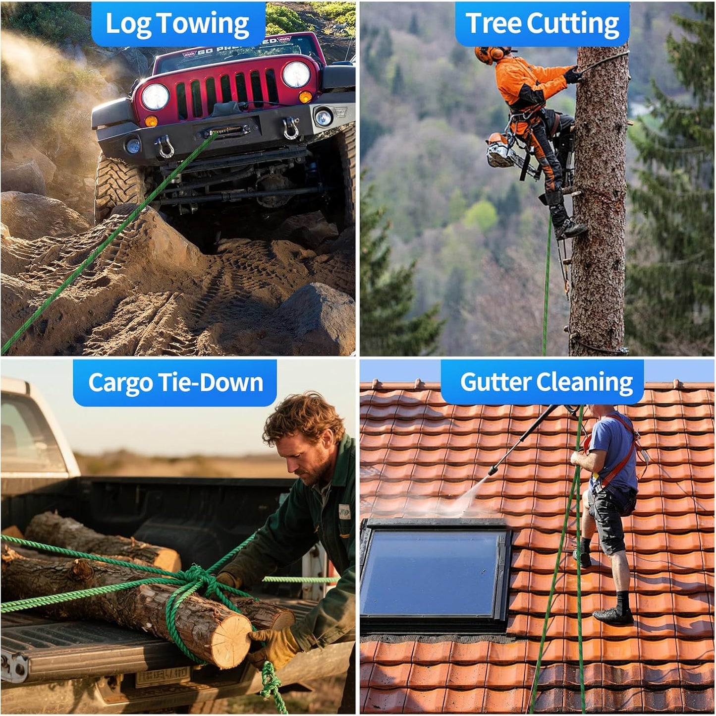 150Ft 1/2 Inch Heavy Duty Climbing Rope - for Tree Swing, Pulling, Outdoor & Gym Use (Green)