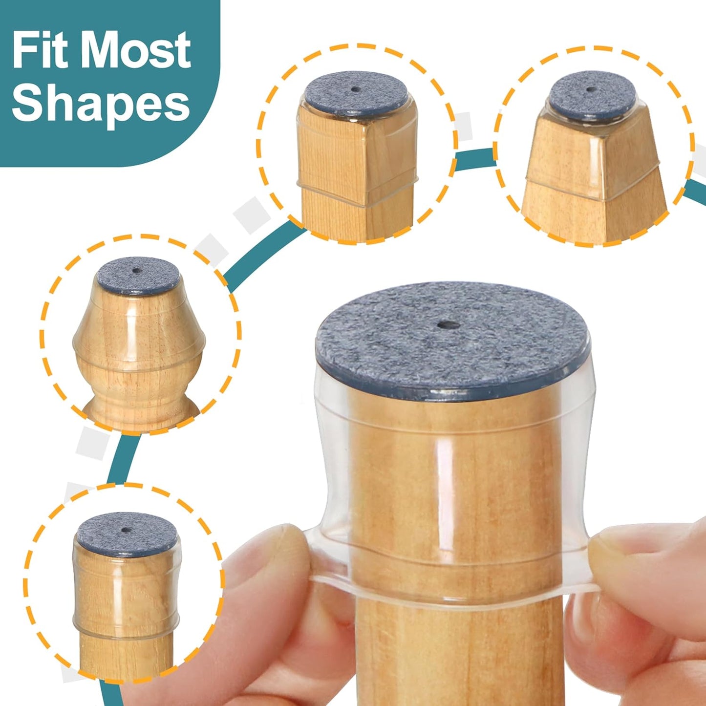 24 Pcs Chair Leg Floor Protectors Round, Silicone Felt Furniture Leg Pads Caps Covers for Hardwood Floors (Fit 15/16" to 1-5/16")