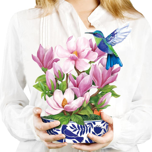 Airpark Pop Up Flower Card, 3D Greeting Card – Magnolia & Bird Design – For Mom, Friend – Ideal for Spring Birthday, Mother’s Day