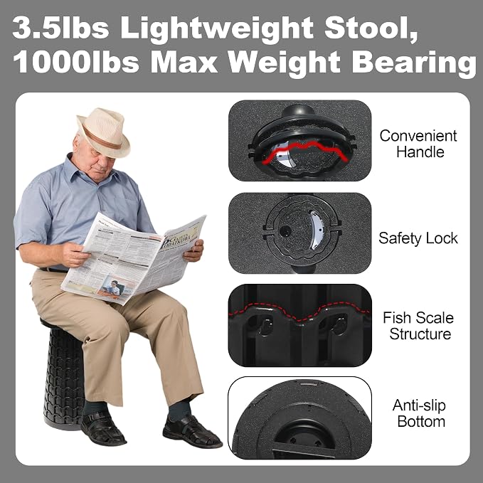 ALEVMOOM Upgraded 19.7" Collapsible Stool Telescoping Stool Foldable - Image 4