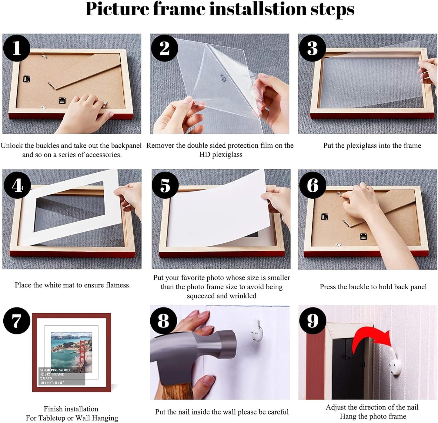 12x12 Wood Picture Frames for Wall Hanging or Tabletop,Diamond Painting Frame Baby Scan Picture Frames with 2 Mats Display 8x8 or 10x10 for Family Walls Decoration,Anniversary,Wedding,Christmas(Red)