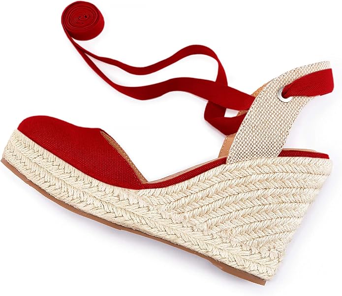 FISACE Womens Summer Espadrille Heel Platform Wedge Sandals Ankle Buckle Strap - Image 8