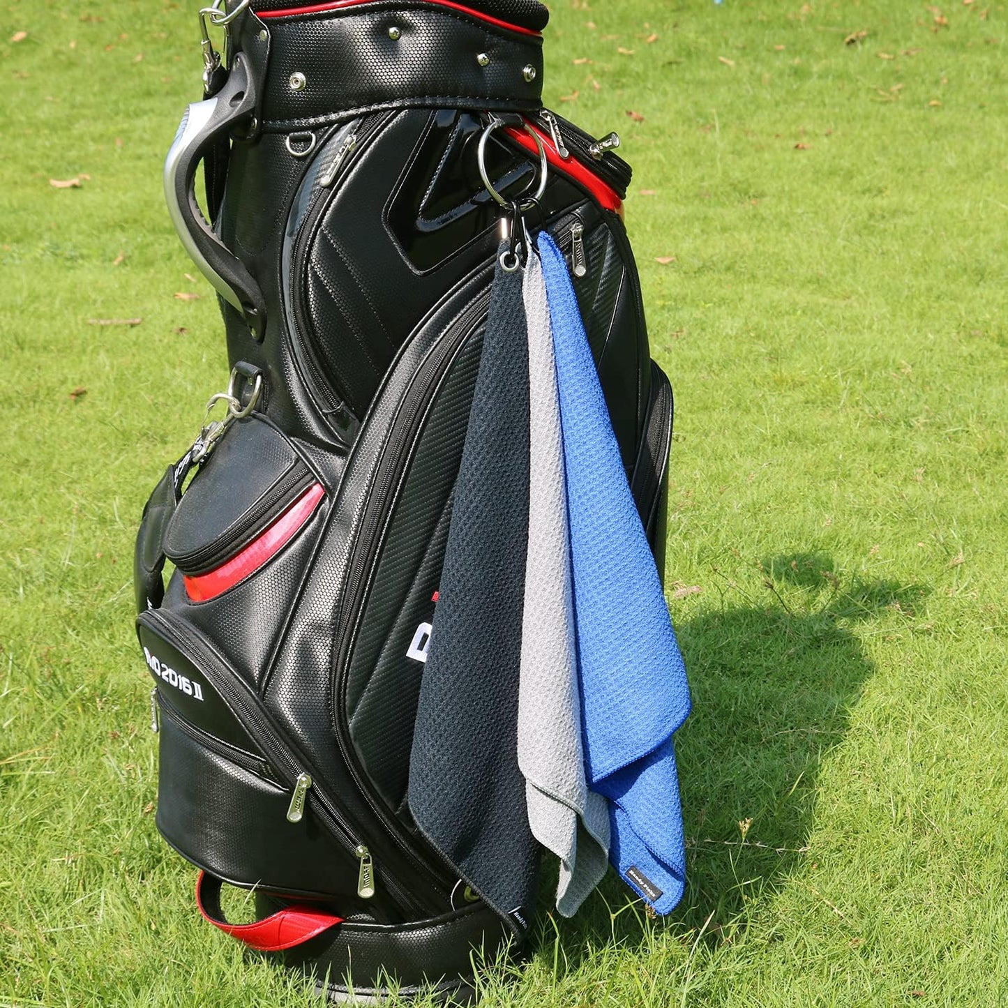 Handy Picks Microfiber Golf Towel (16" X 16") with Carabiner Clip, Waffle Pattern Golf Towel Hook and Loop Fastener - The Convenient Golf Cleaning Towel