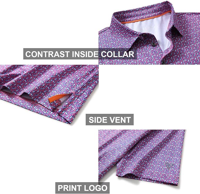 Golf Shirts for Men Dry Fit Short Sleeve Print Performance Moisture Wicking - Image 4