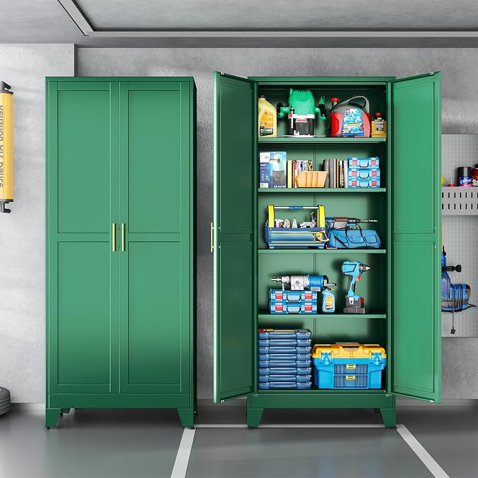 Green Metal Storage Cabinet, Kitchen Pantry Storage Cabinet - Image 6