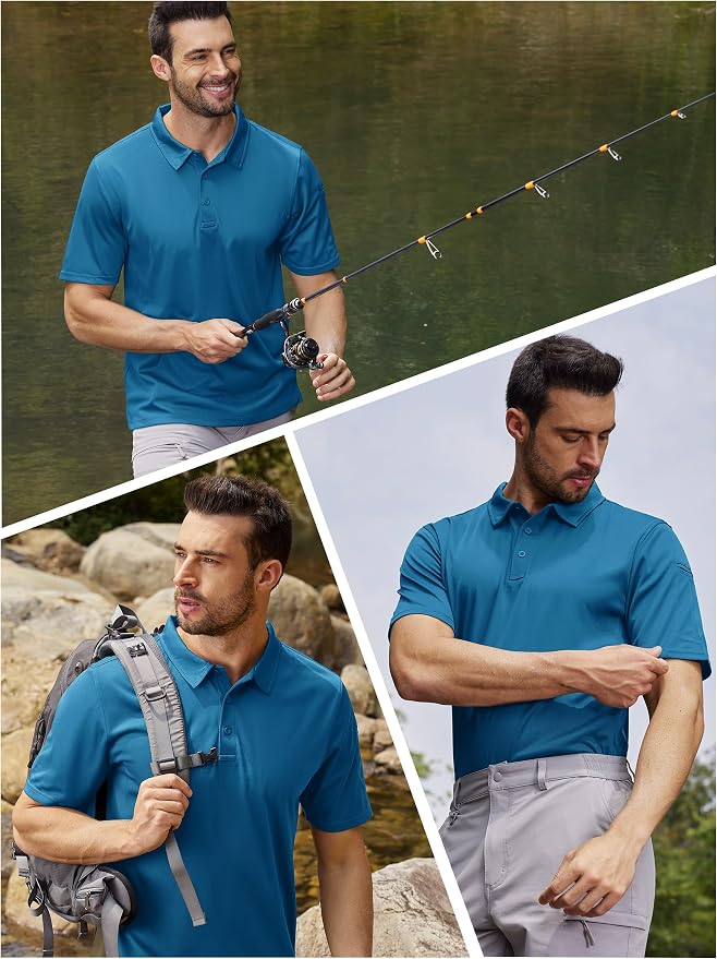 TACVASEN Mens Polo Shirt Short Sleeve Tactical Performance Collared Work Golf - Image 6