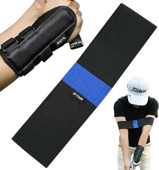 Golf Training Kit with Arm Band & Wrist Strap, Golf Swing Training Aid to Correct Wrist Angle and Develop Muscle Memory for Beginner Golfers