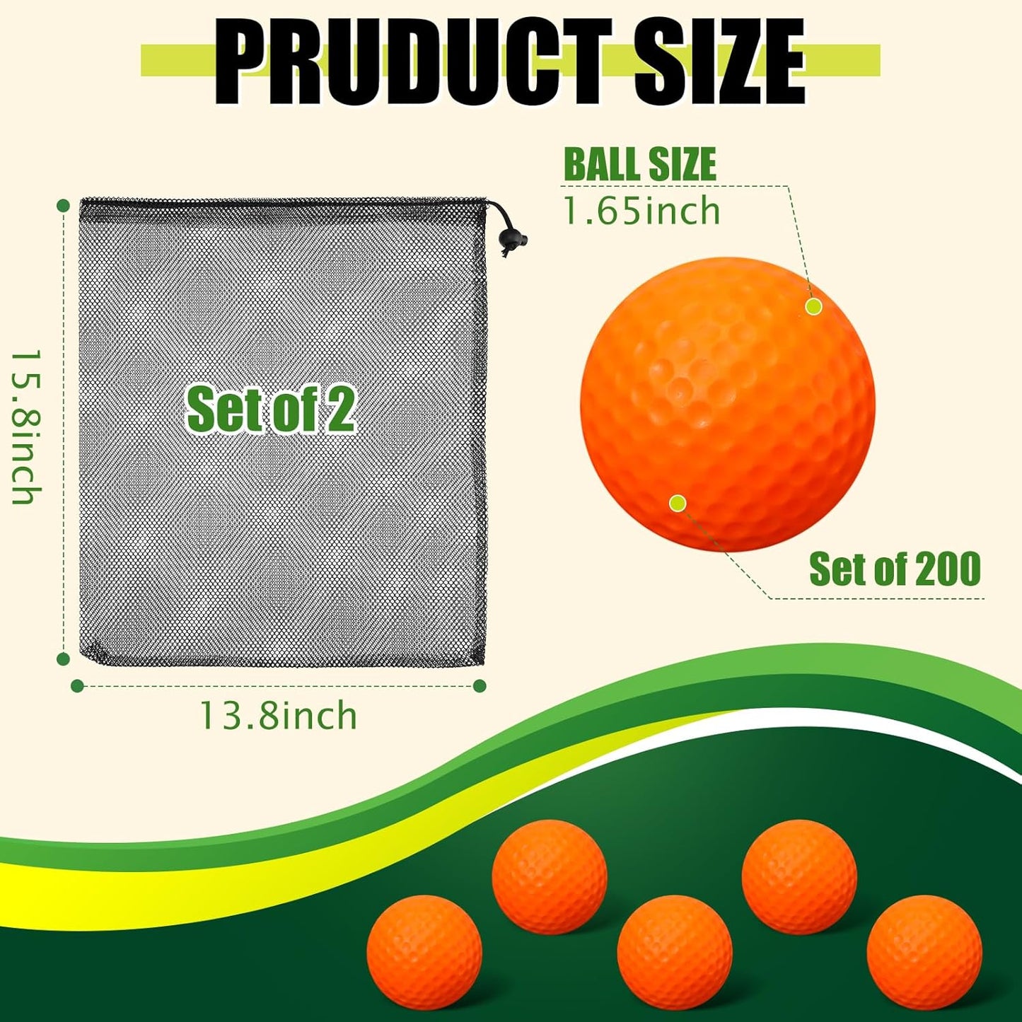 200 Pcs Foam Golf Practice Balls Bulk Realistic Feel Limited Flight Training Balls Soft for Outdoor Swing Indoor Backyard Training