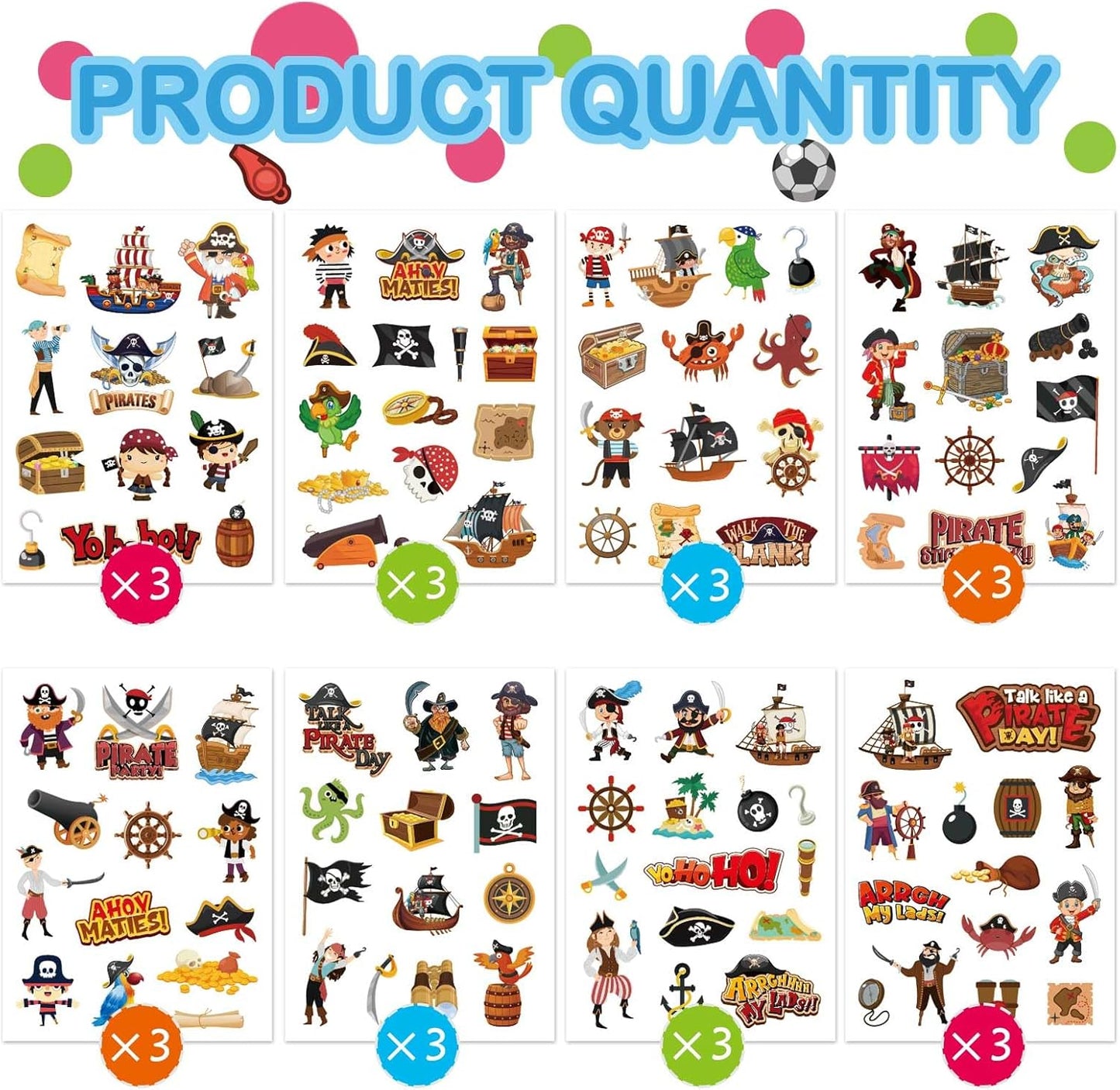 24 Sheets Pirate Stickers, Pirate Themed Stickers Variety Pack for Kids Scrapbooking, Pirate Party Favors Decorations, Pirate Stickers for Water Bottles Laptop Computer Phone