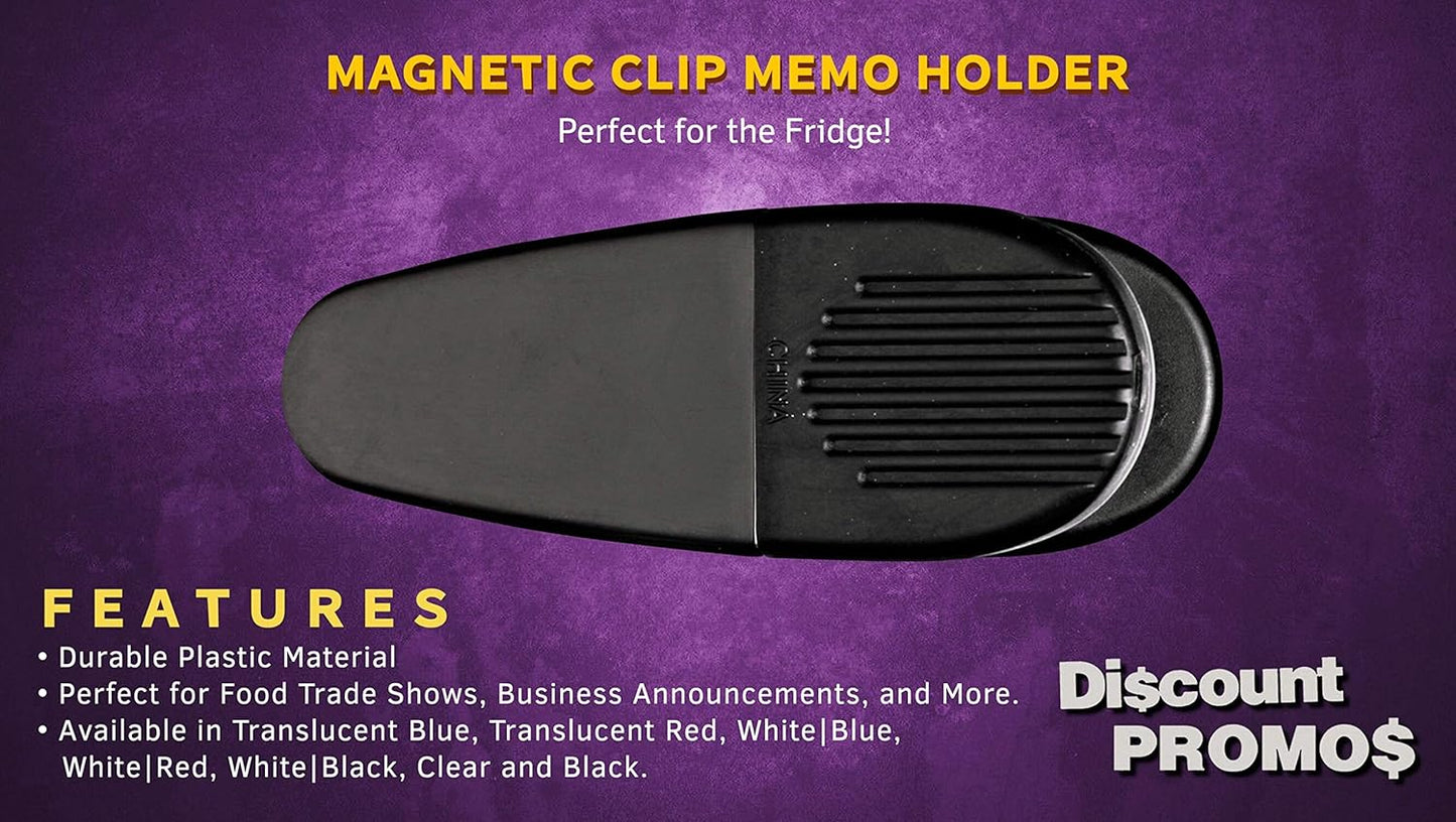 10 Magnetic Memo Holders Set - Large Clip, Plastic - Black