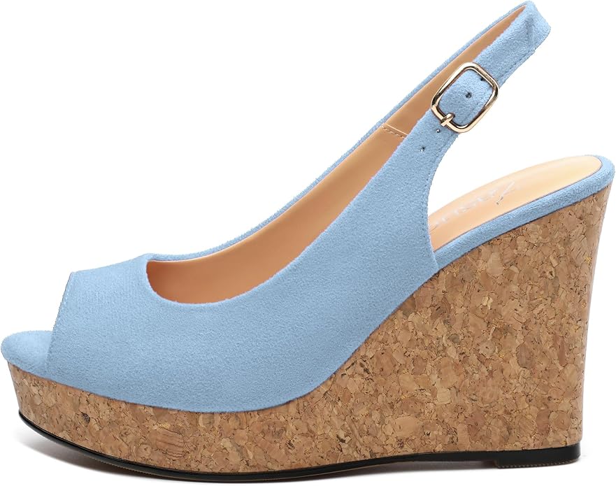 Womens Wedge Platform Sandals Peep Open Toe Slingback Buckle High Heel Dress - Image 2
