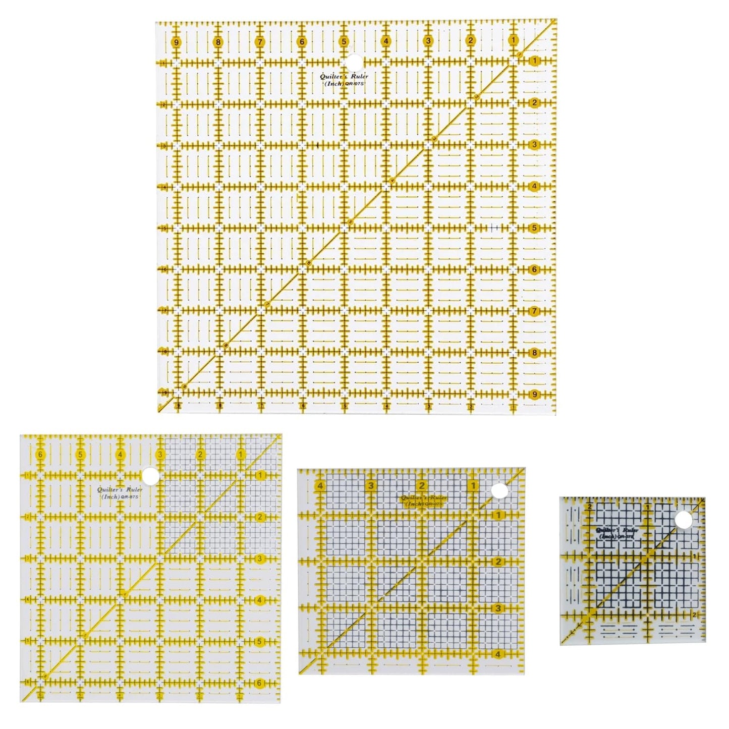 HONEYSEW 4PCS Square Set Quilting Ruler Acrylic Sewing Templates for Quilting and Sewing 2.5”, 4.5”, 6.5” and 9.5”