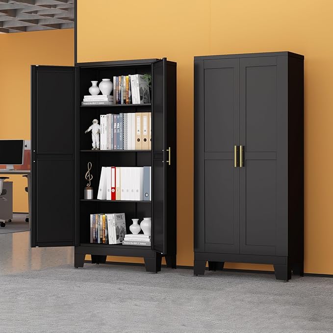Black Metal Storage Cabinet, Kitchen Pantry Storage Cabinet by RISTERN